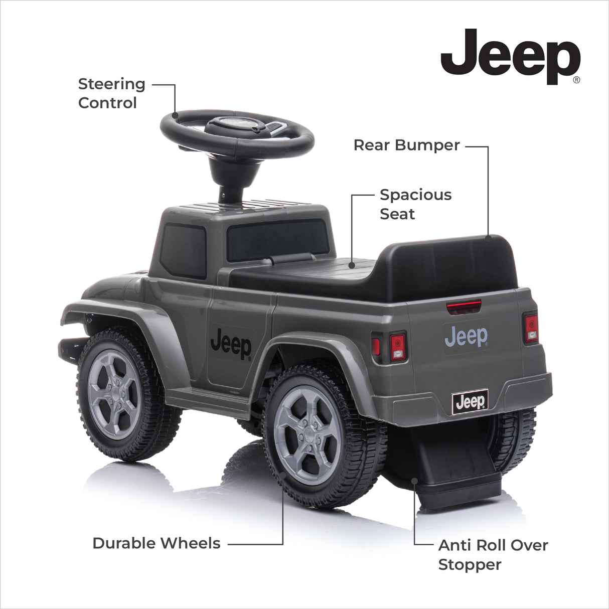 MOON™ Ride On Gladiator Jeep - Grijs - Stoer en Duurzaam Speelgoedvoertuig voor Avontuurlijke Peuters