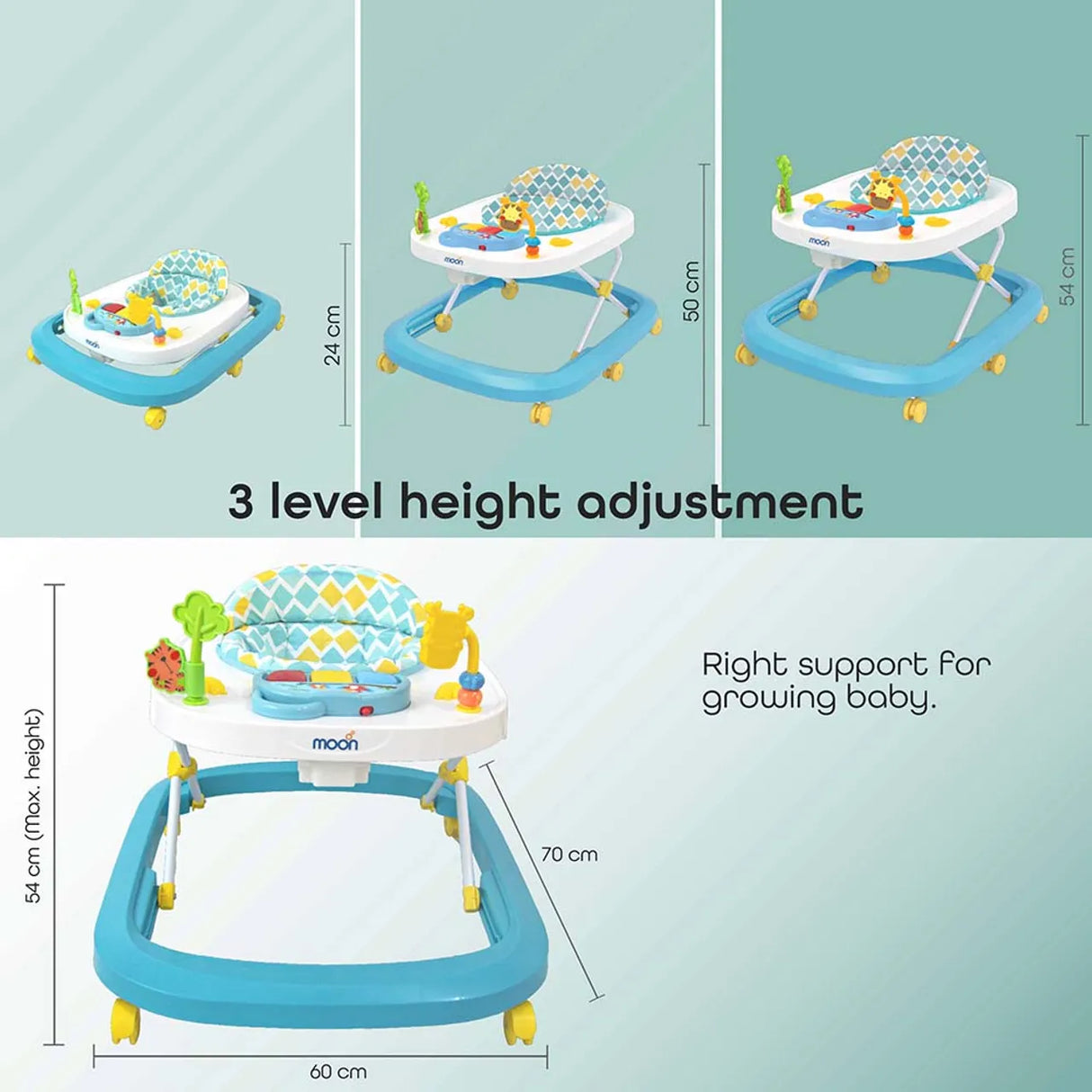 MOON™ Drive With Music Baby Walker - Walking Trainer - Adjustable - Incl. Play and Music Sheet - Blue Forest