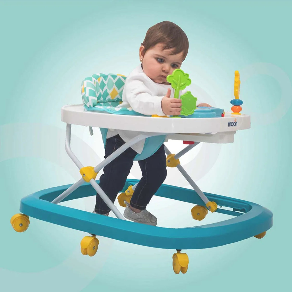 MOON™ Drive With Music Baby Walker - Walking Trainer - Adjustable - Incl. Play and Music Sheet - Blue Forest