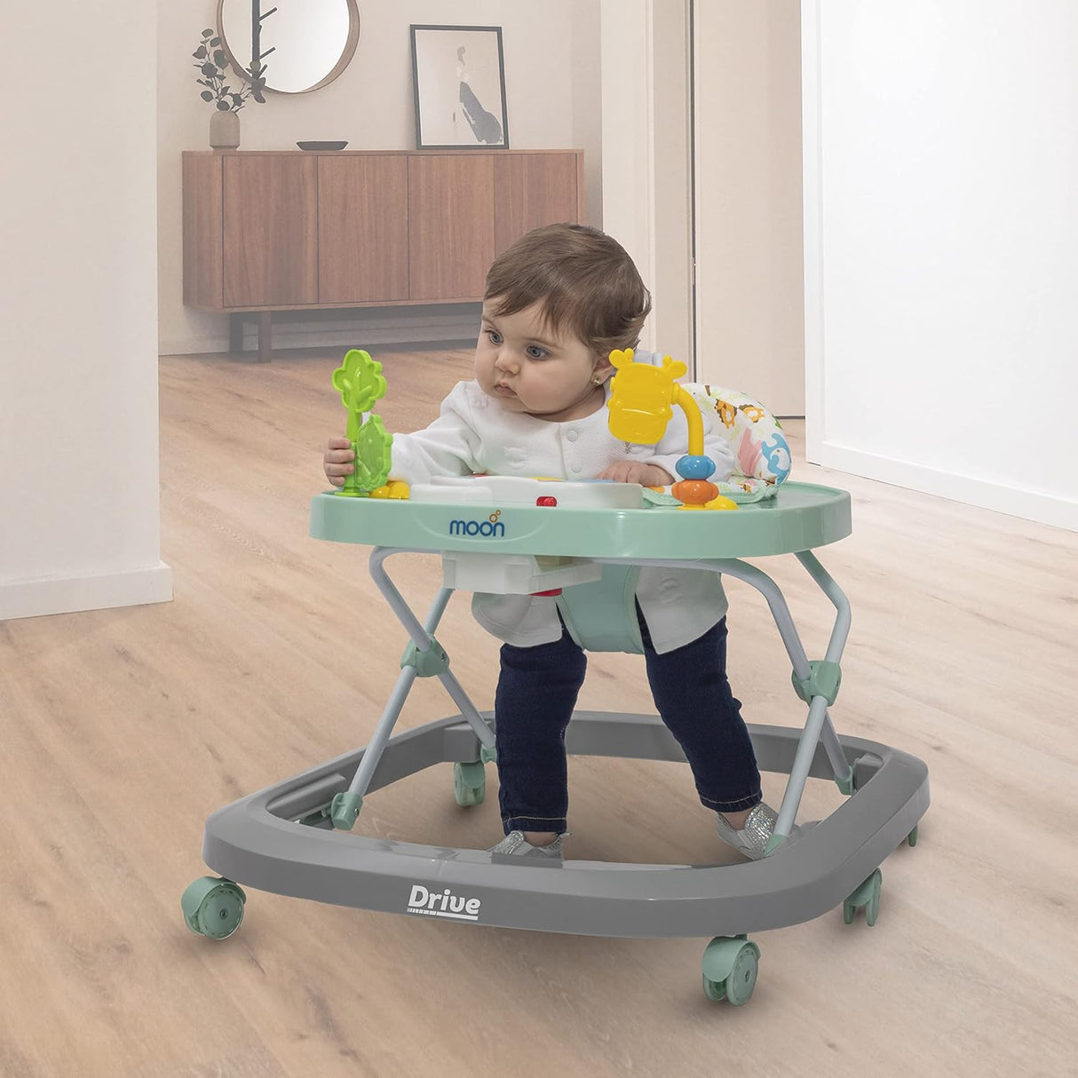 MOON™ Drive With Music Baby Walker - Walking Trainer - Adjustable - Incl. Play and Music Sheet - Grey Forest