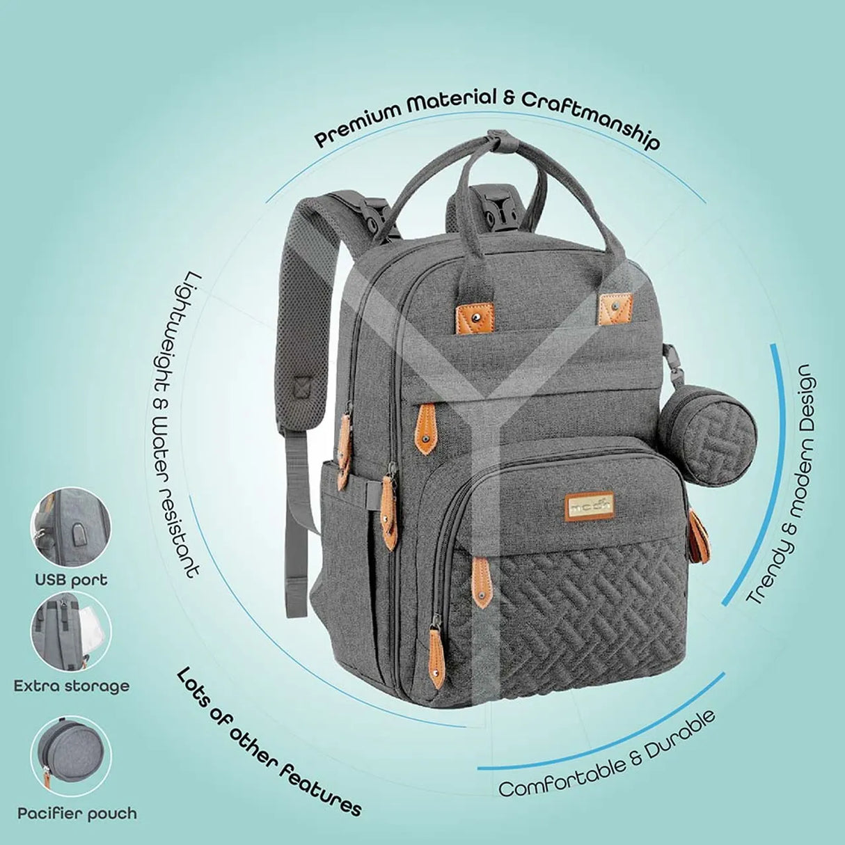 Moon™ KaryMe Plus - Luiertas - Luierrugzak - Donkergrijs