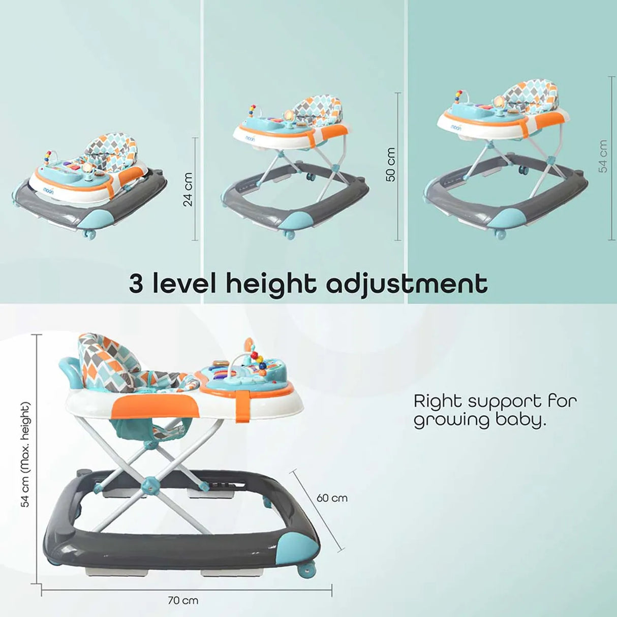 MOON™ Pace Baby Walker - Walking Trainer - Adjustable - Incl. Play and Music Sheet - Grey