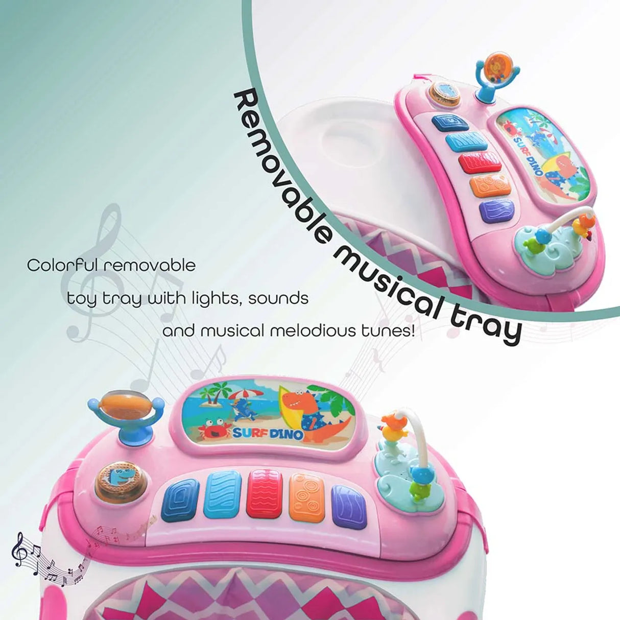MOON™ Pace Baby Walker - Walking Trainer - Adjustable - Incl. Play and Music Sheet - Pink