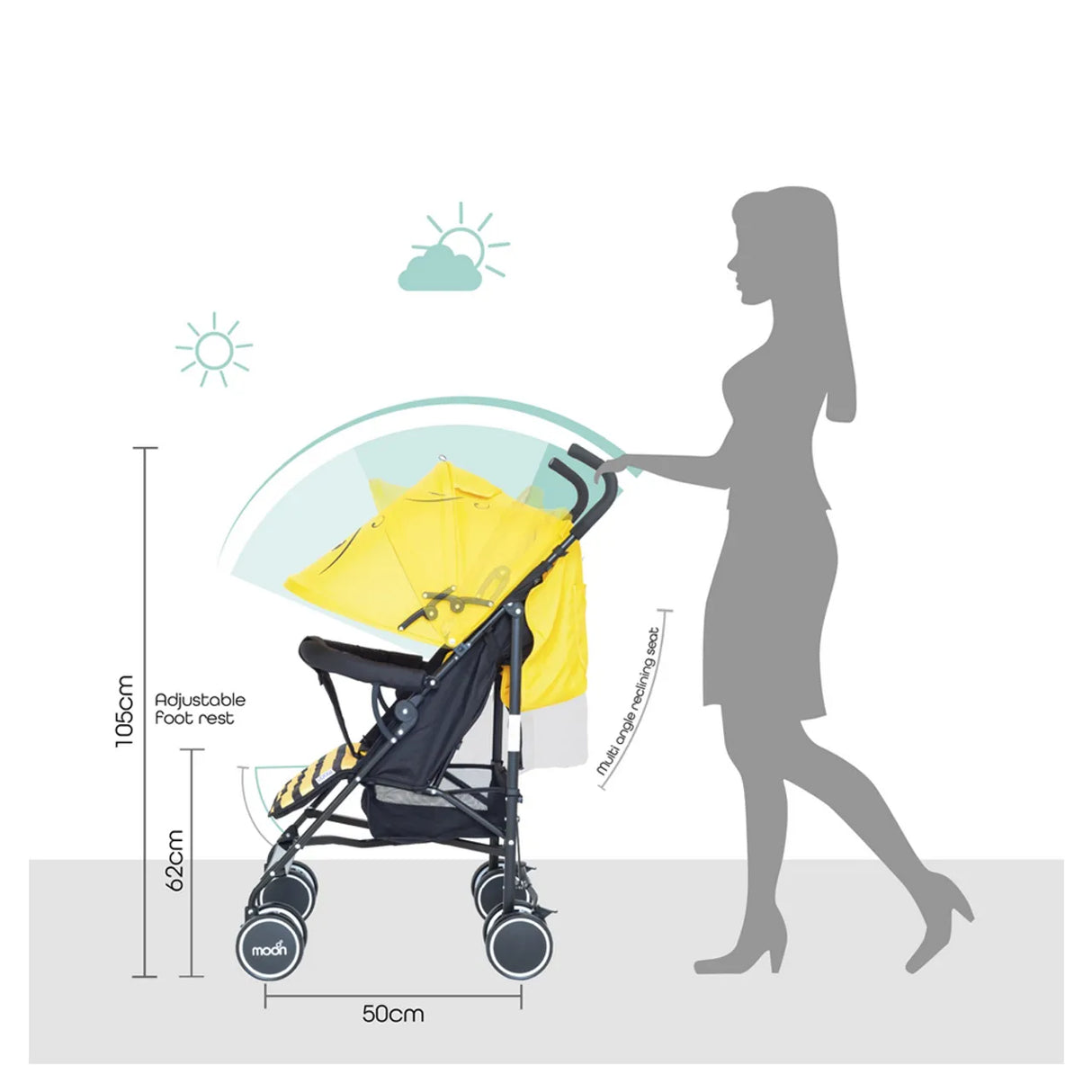The Moon Brand™ Safari Ultraleichter Kinderwagen – Buggy – Automatisches Zusammenklappen – Biene