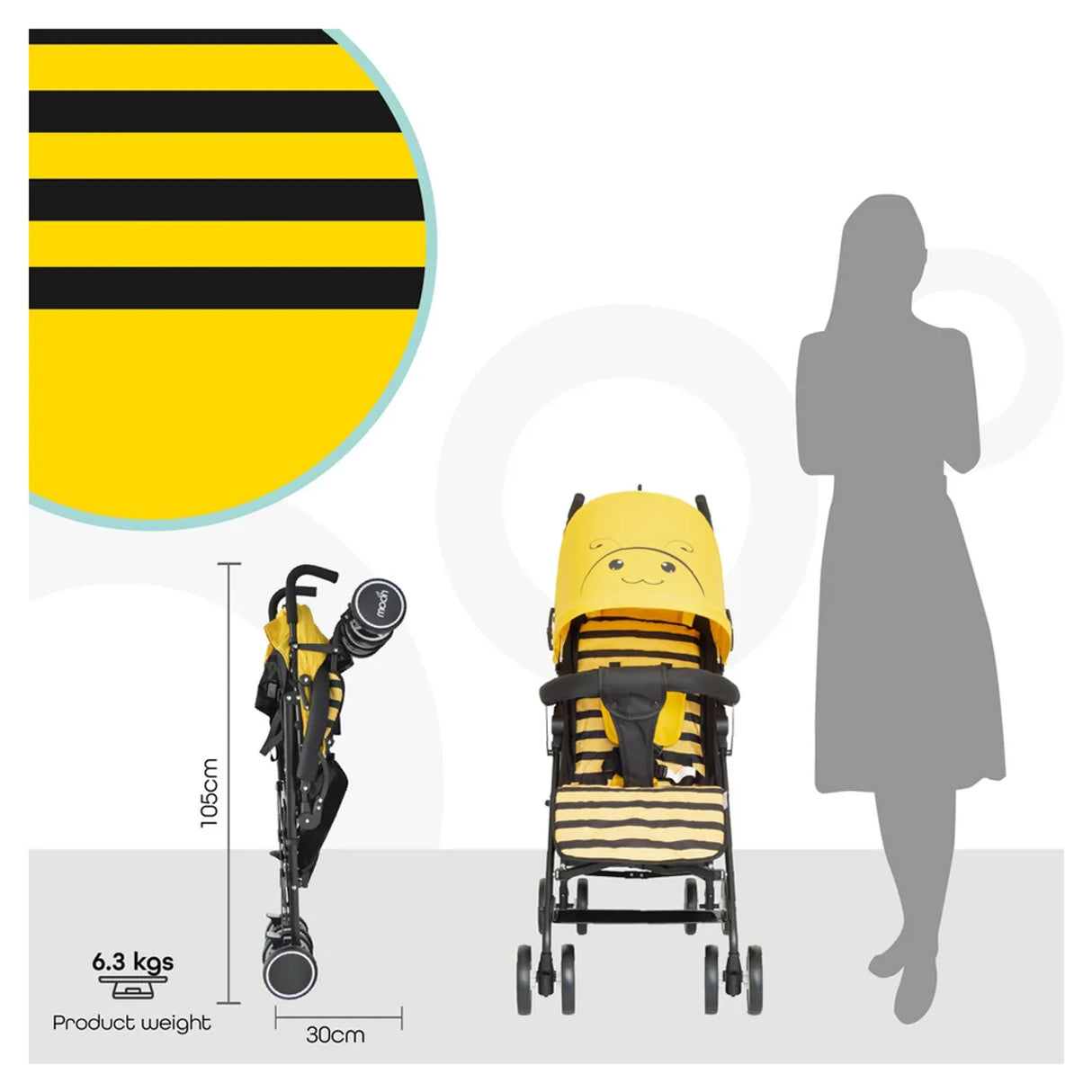 The Moon Brand™ Safari Ultraleichter Kinderwagen – Buggy – Automatisches Zusammenklappen – Biene