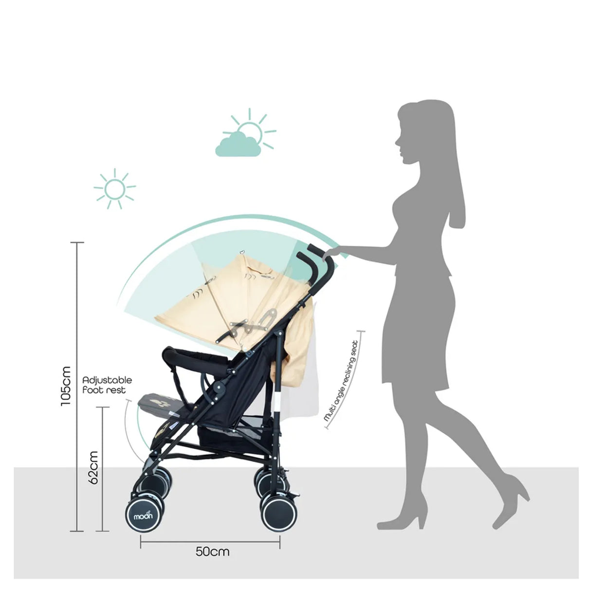 The Moon Brand™ Safari Ultra Light Weight Stroller - Buggy - Automatic Folding - Cat