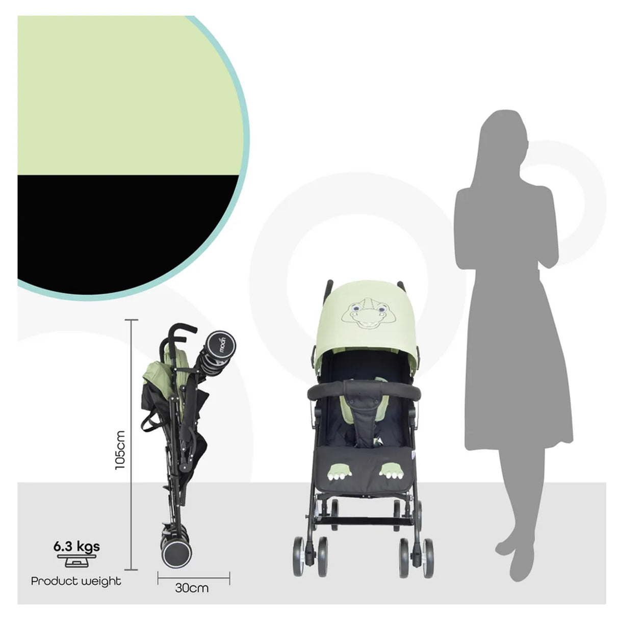 The Moon Brand™ Safari Ultraleichter Kinderwagen – Buggy – Automatisches Zusammenklappen – Dino
