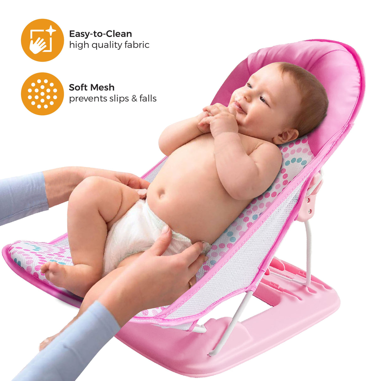 Moon™ Bath Rose - Foldable Baby Bath Seat - Adjustable Reclining Positions - Non-Slip Soft Mesh