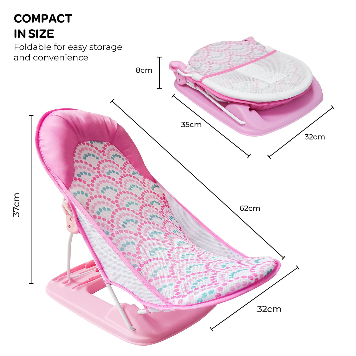 Moon™ Bath Rose - Foldable Baby Bath Seat - Adjustable Reclining Positions - Non-Slip Soft Mesh
