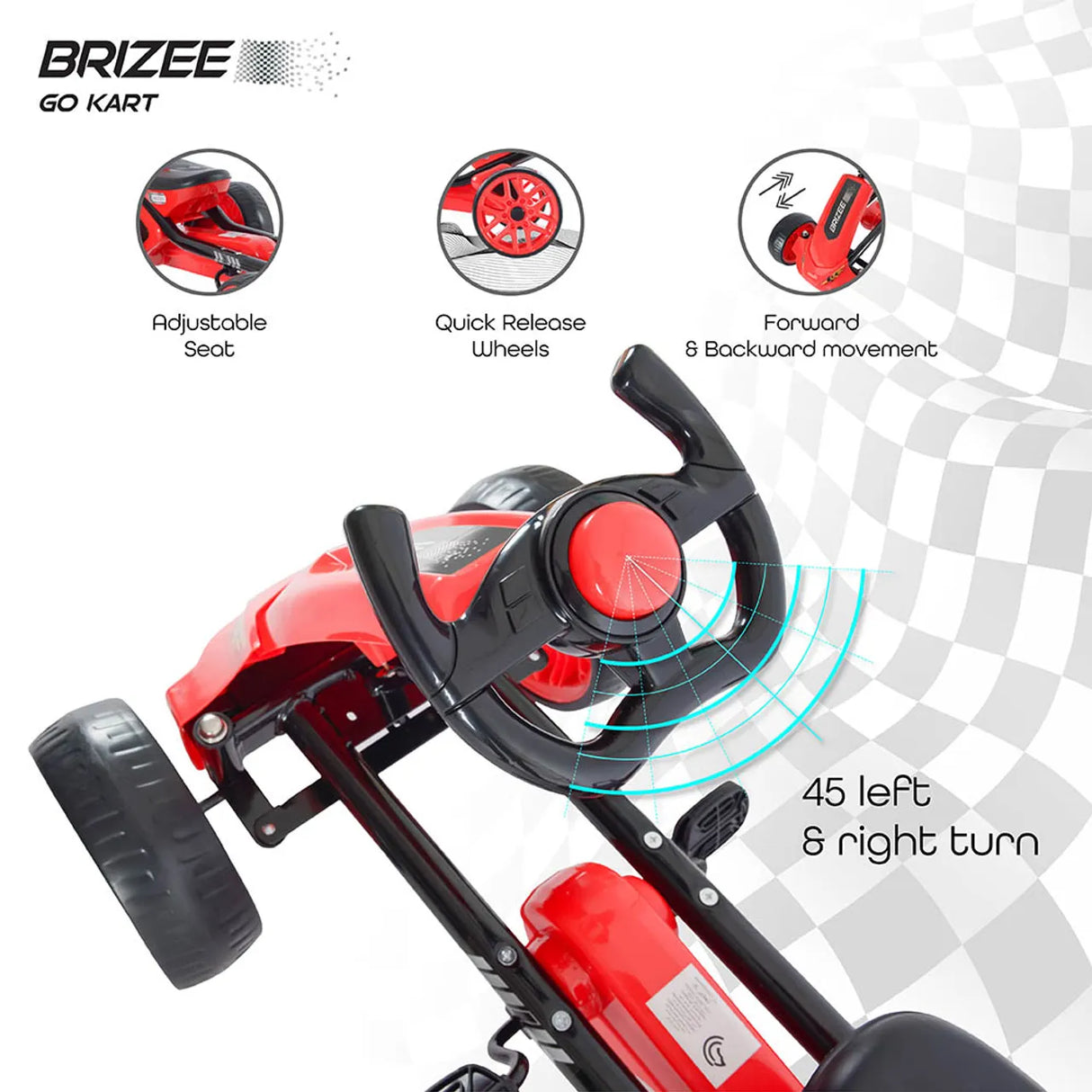 Moon™ Brizee Go-Kart - Pedal Go-Kart - Red - Adjustable Seat and Steering - Forward and Backward Movement