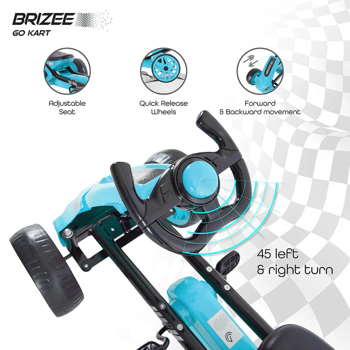 Moon™ Brizee Go-Kart – Pedal-Gokart – Blau – Verstellbarer Sitz und Lenkung – Vorwärts- und Rückwärtsbewegung