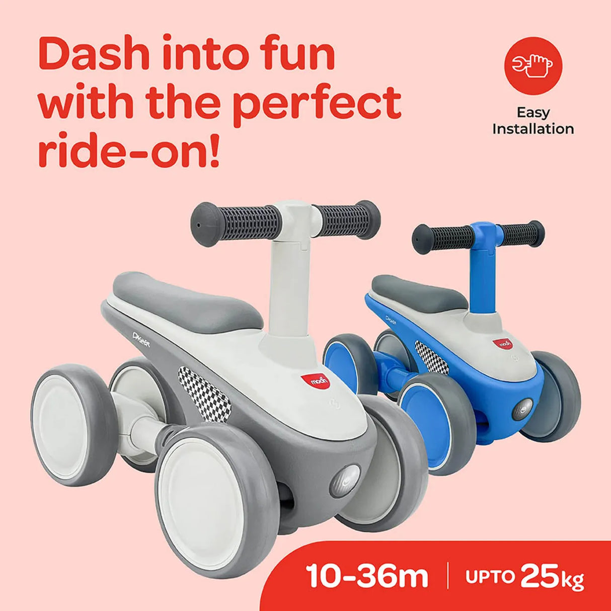Moon™ Dasher Kinder-Laufrad – Laufrad – Verstellbarer Lenker und Sattel – Leichter Rahmen – Grau