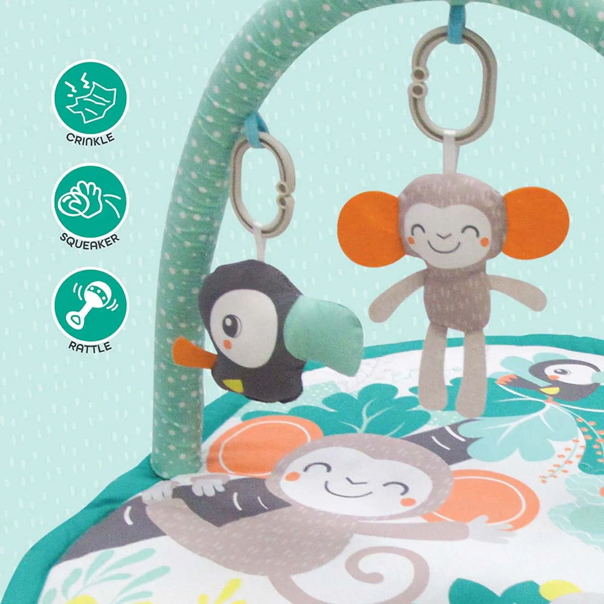 MOON™ Jungle Friends - Play Mat - Animal Theme - Removable Arches - Green Play Mat