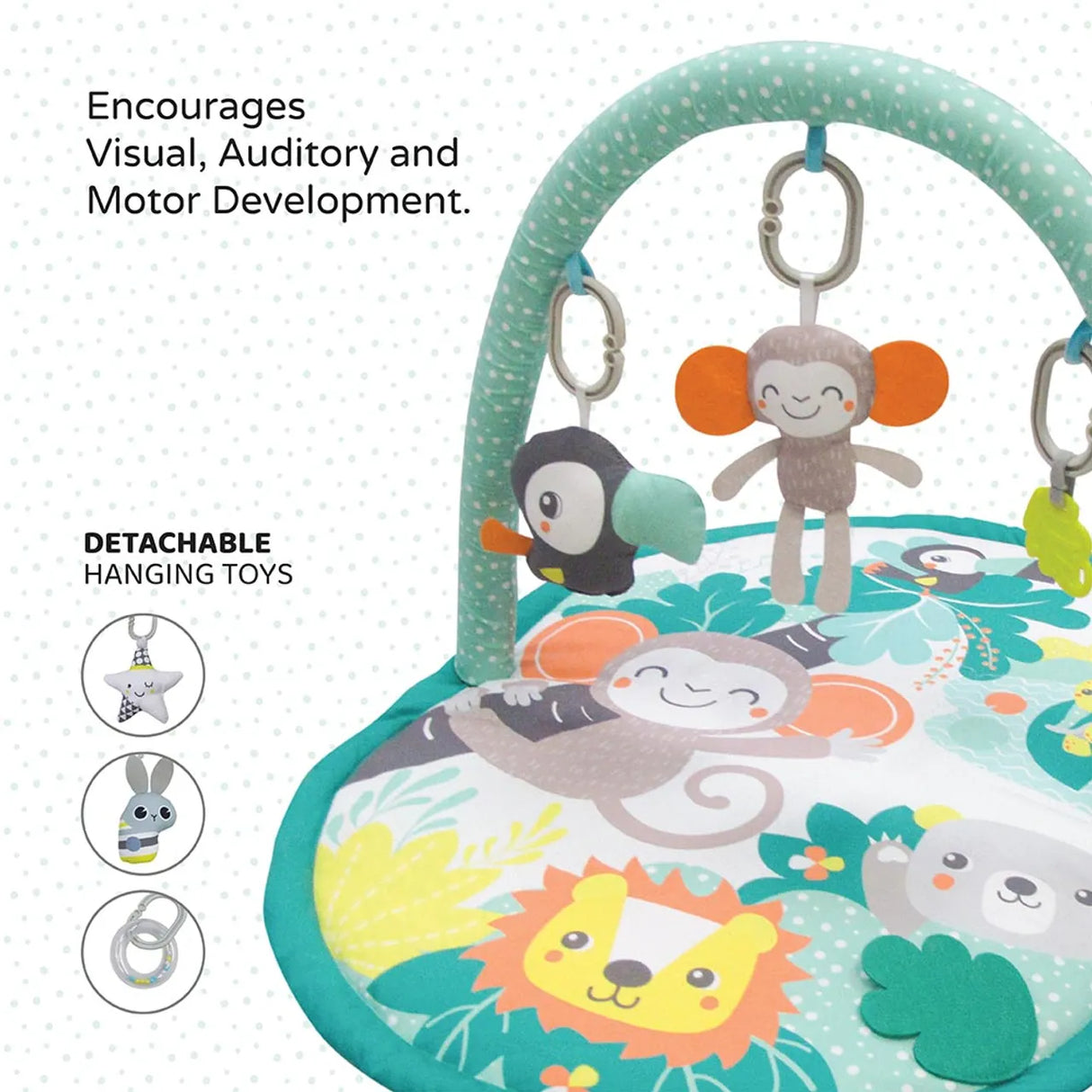 MOON™ Jungle Friends - Play Mat - Animal Theme - Removable Arches - Green Play Mat