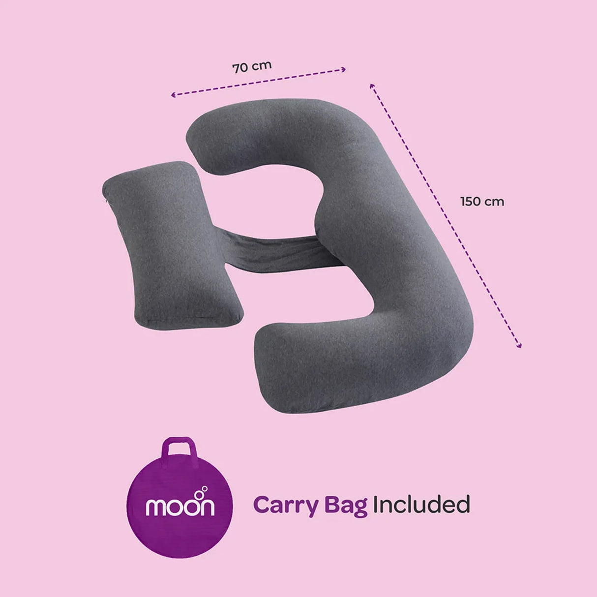 Moon™ Organic XXL Multi Position Pregnancy Pillow - Body Pillow and Nursing Pillow - Grey