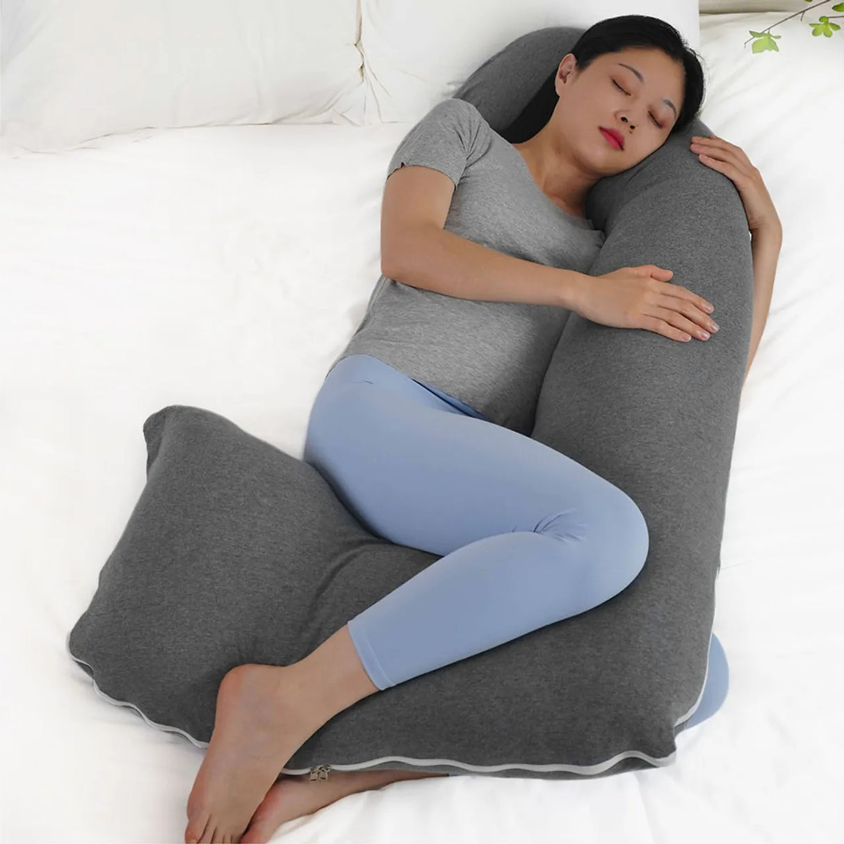 Moon™ Organic XXL J-förmiges Schwangerschaftskissen - Körperkissen und Stillkissen - Grau