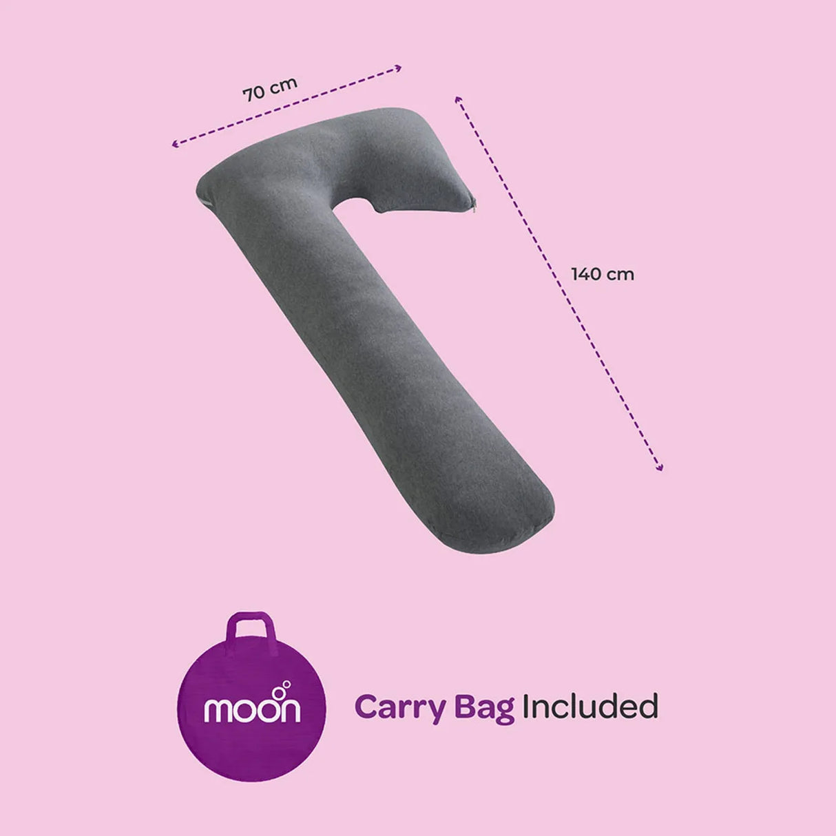 Moon™ Organic XXL J-förmiges Schwangerschaftskissen - Körperkissen und Stillkissen - Grau