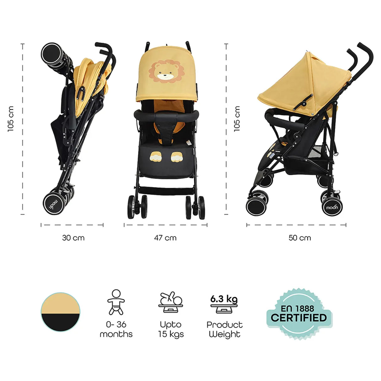 The Moon Brand™ Safari Ultraleichter Kinderwagen – Buggy – Automatisches Zusammenklappen – Löwe