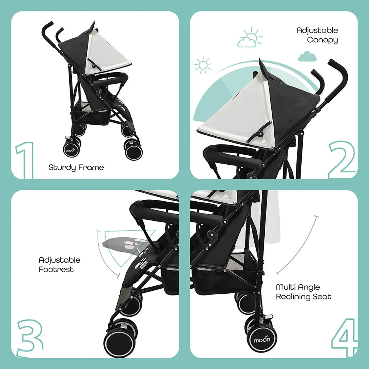 The Moon Brand™ Safari Ultraleichter Kinderwagen – Buggy – Automatisches Zusammenklappen – Panda