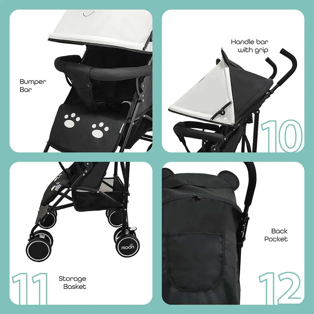 The Moon Brand™ Safari Ultraleichter Kinderwagen – Buggy – Automatisches Zusammenklappen – Panda