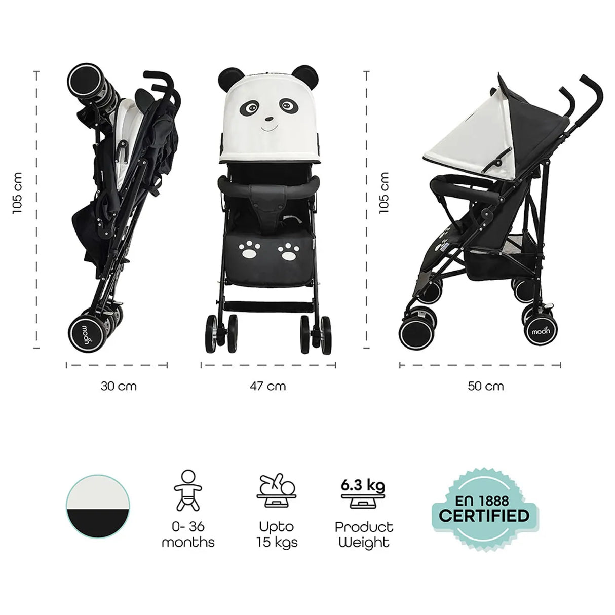 The Moon Brand™ Safari Ultraleichter Kinderwagen – Buggy – Automatisches Zusammenklappen – Panda